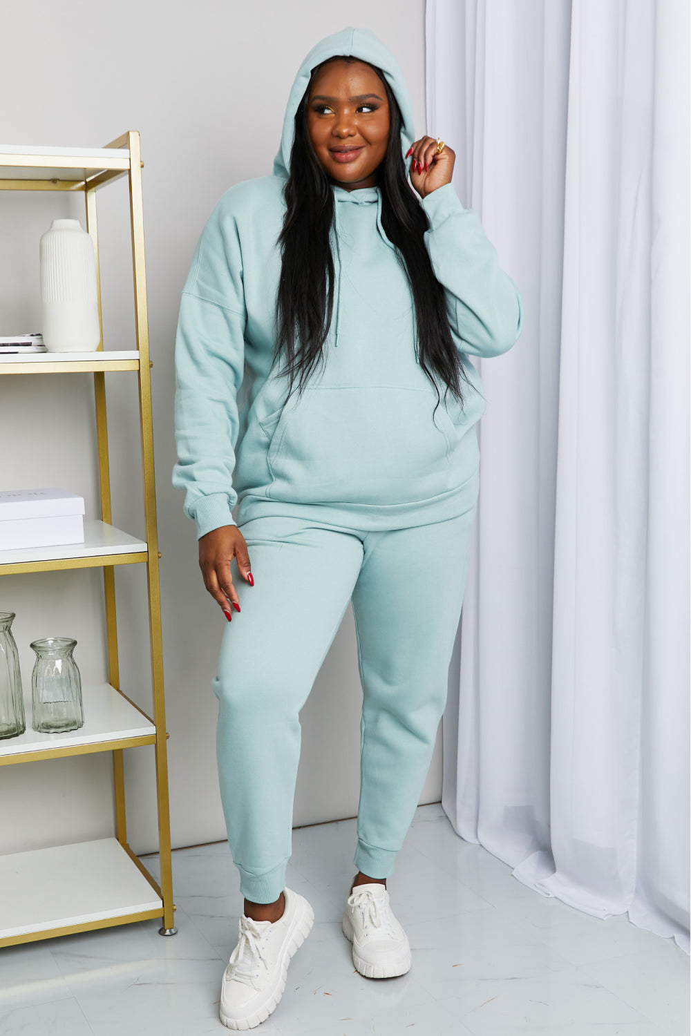 Zenana Full Size Drawstring Drop Shoulder Hoodie and Joggers Set