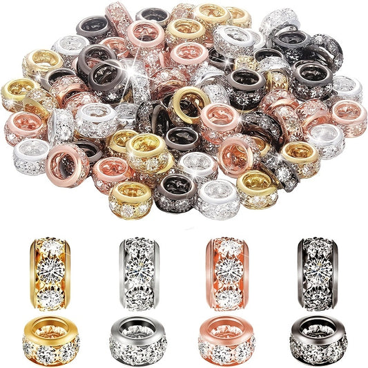 20pcs Sparkling 10mm Rhinestone Spacer Beads for Jewelry Making - Silver and Gold Large Hole Rondelle Beads for DIY Bracelets and Necklaces