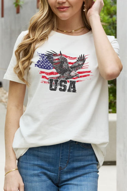 Camiseta de algodón con estampado de águila y estrellas y rayas de Simply Love USA