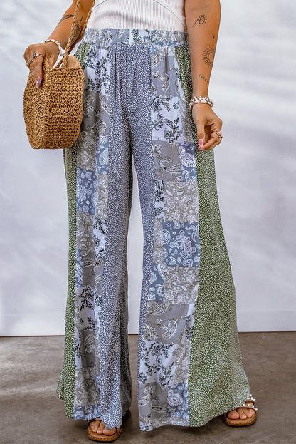 Mixed Print Pull-On Wide Leg Pants