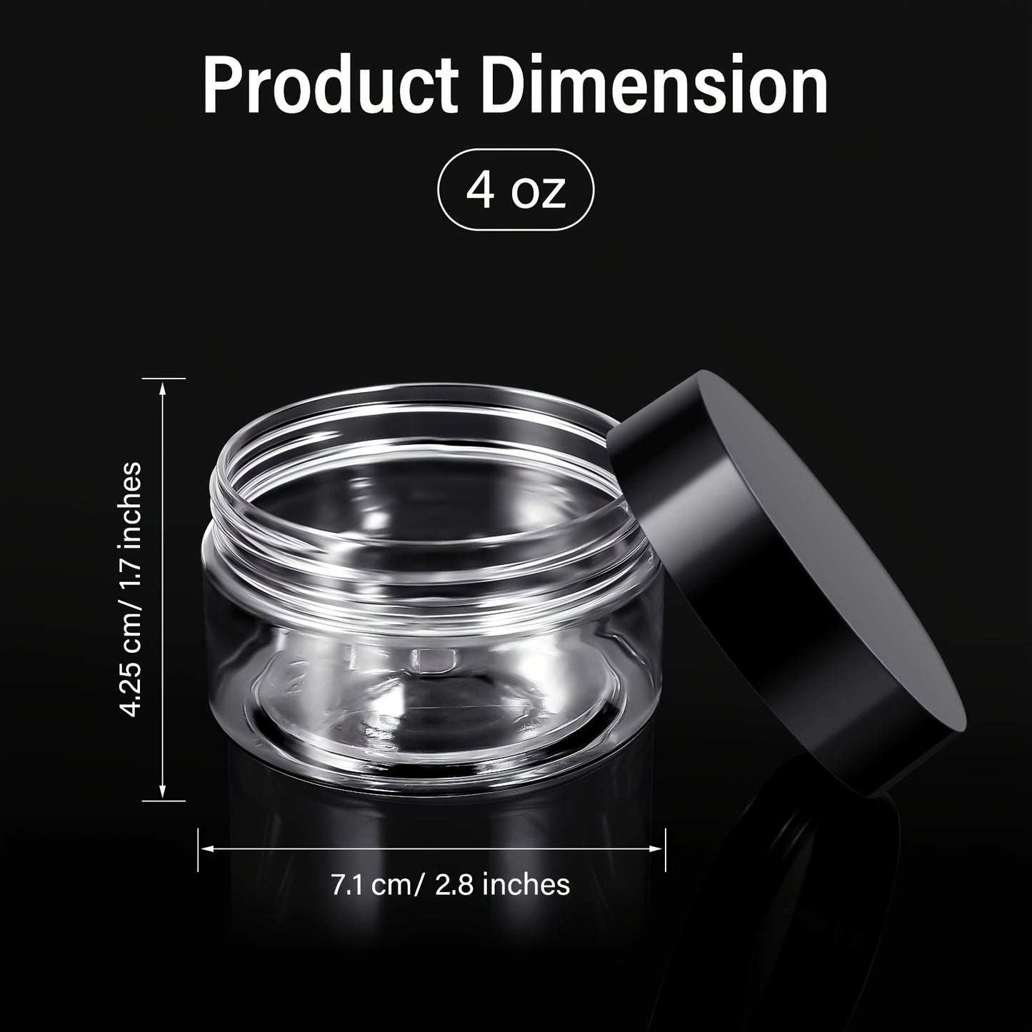 6 pcs Leak-Proof Plastic Pot Jars for Travel Storage and Cosmetic Use - Includes 6 Sizes (6,4,3,2)oz - Clear and Black Lids - Perfect for Makeup, Eye Shadow, Nails, Powder, Paint, and Jewelry