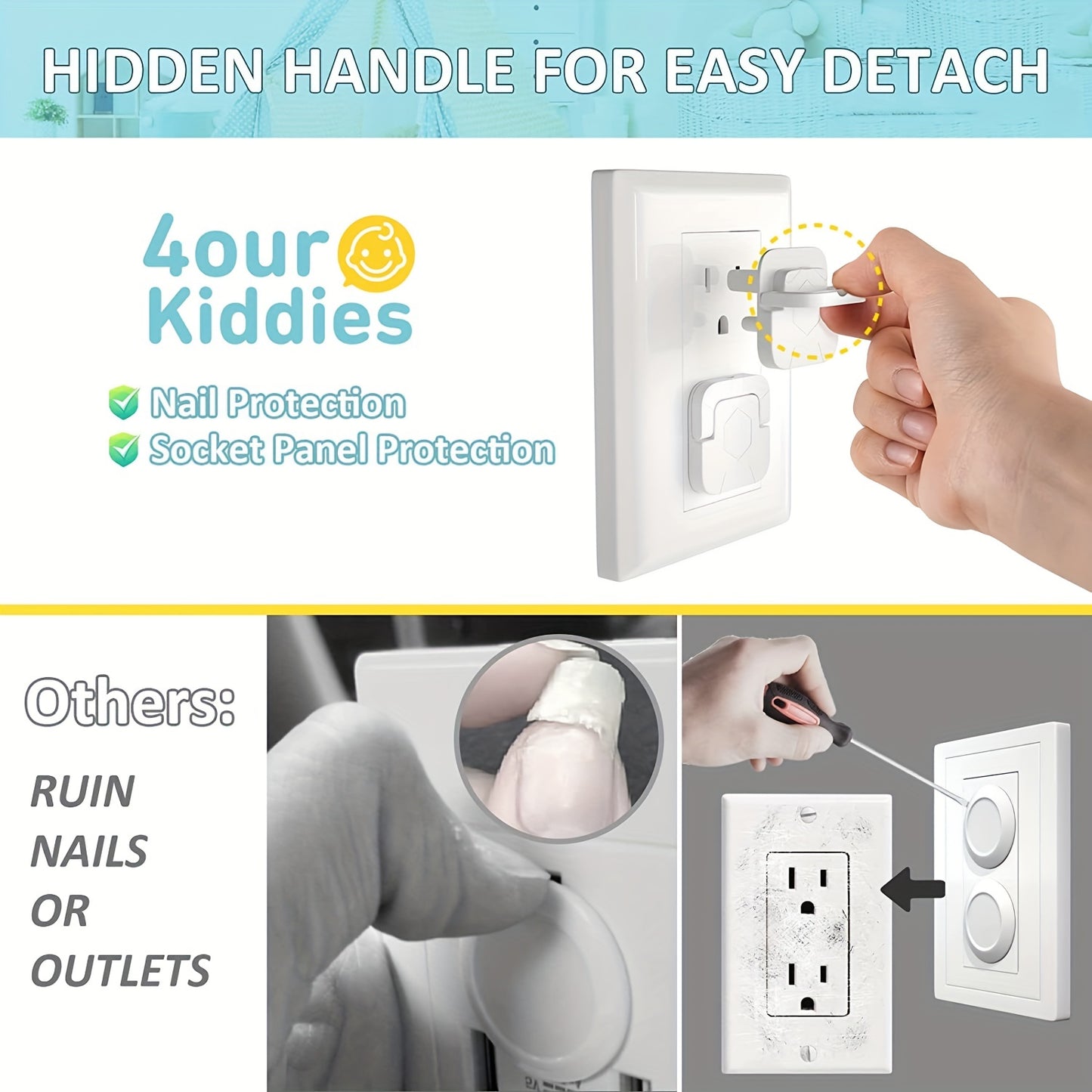 12/50pcs Outlet Covers Baby Proofing Safety -Child Secure Electric Plug Protectors With Hidden Handle Square Socket Covers For Electrical Outlets Baby Safety Plug Covers For Kids Toddler Protection