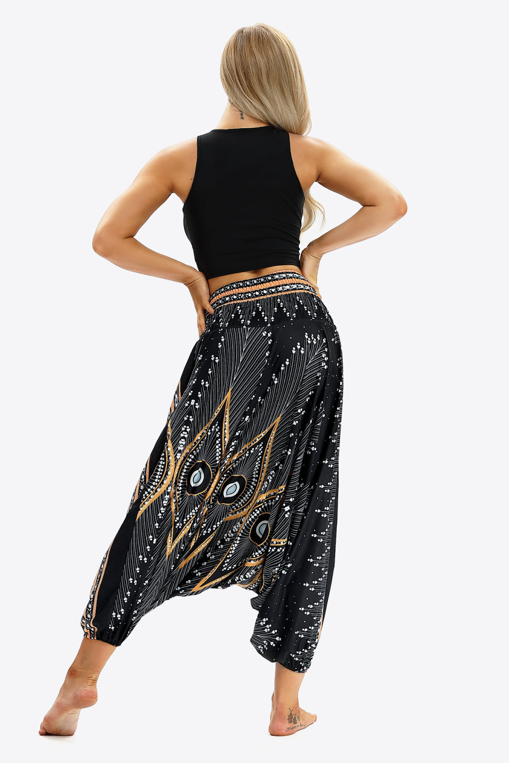 Printed Smocked Waist Harem Pants