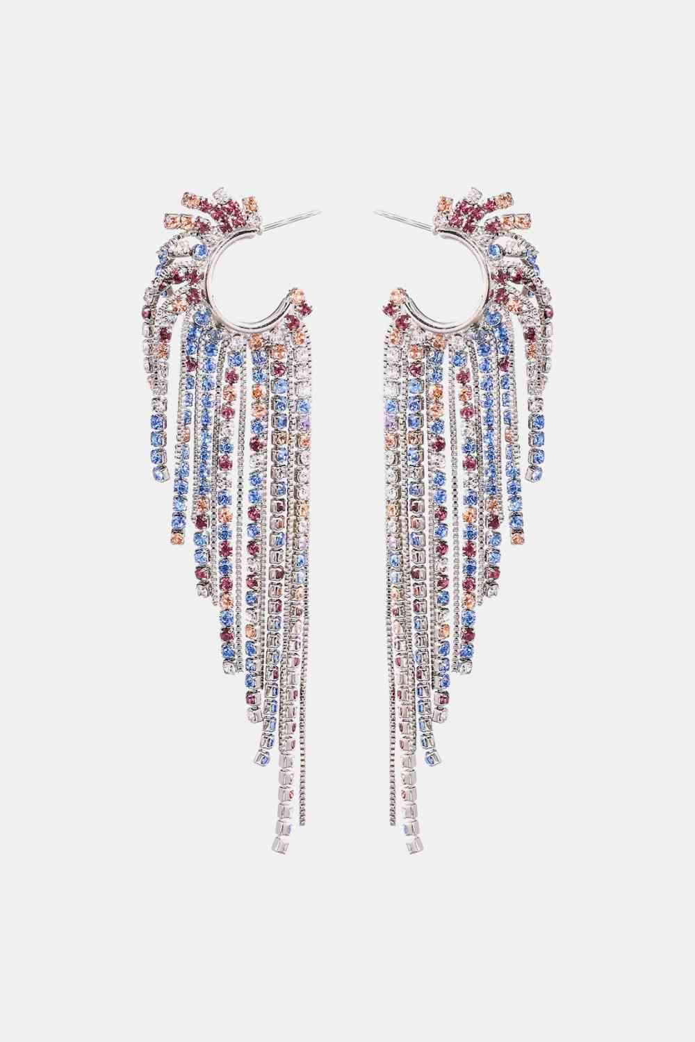 Fringed Rhinestone Zinc Alloy Dangle Earrings