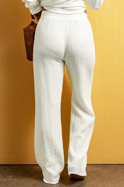 Pantalon texturé à jambe droite