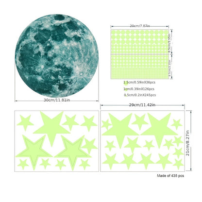 5sheets/set Self Adhesive Fluorescent Stickers, Luminous Moon Glow Stars Wall Decor For Kids, Wall Room Diy Creative Wall Stickers (total444pcs)