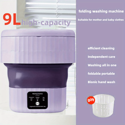 9L Foldable Mini Washing Machine - A Fully Automatic Portable Small Washer for Underwear, Socks, Baby & Toddler Clothes - 9L Large Capacity!