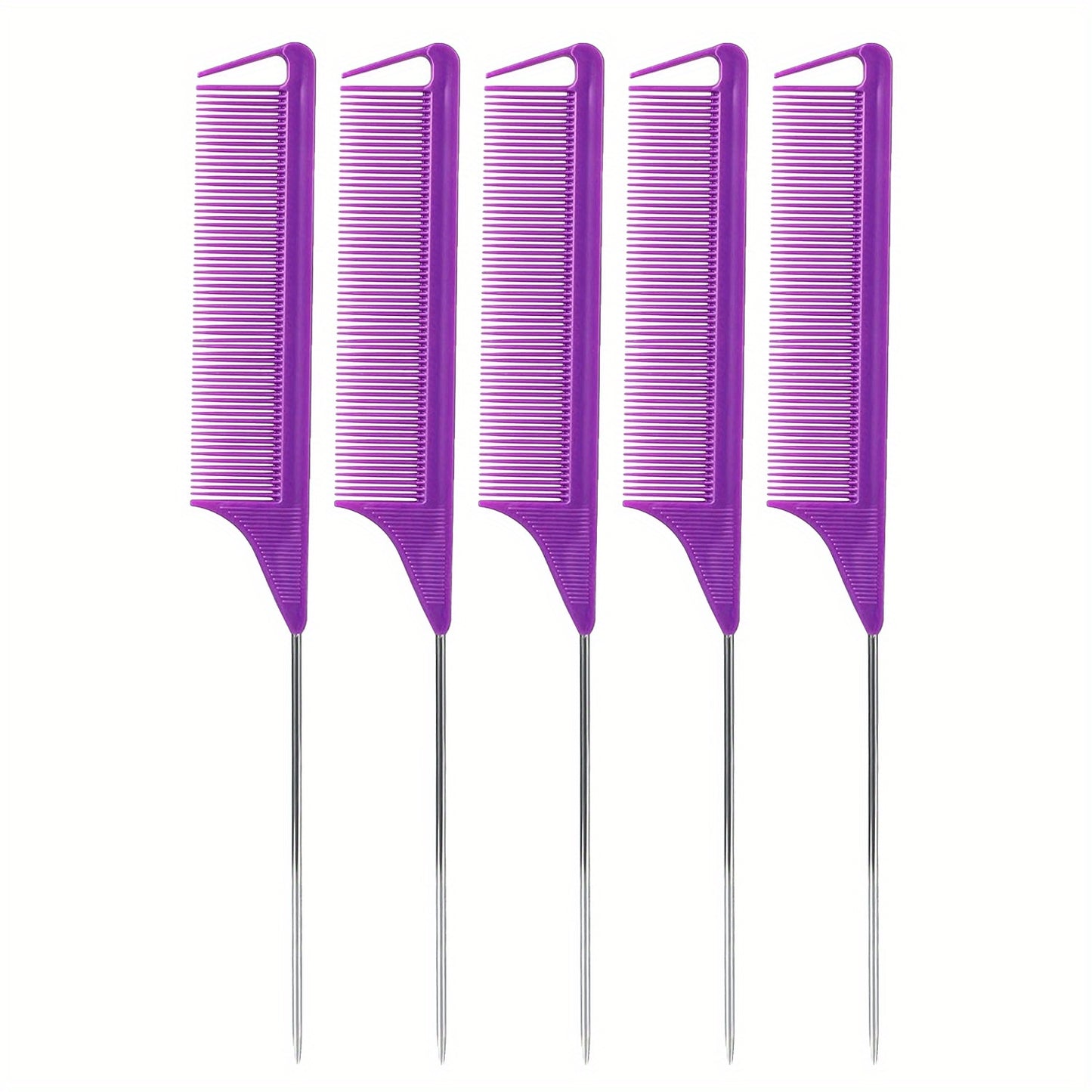 5pcs Professional Hair Styling Comb Set with Long Steel Pin Rat Tail Teasing Combs for Smooth and Controlled Styling