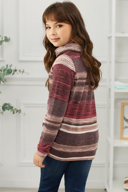 Girls Striped Cowl Neck Top with Pockets