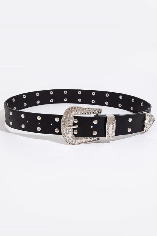 Ceinture en cuir PU cloutée à double rangée