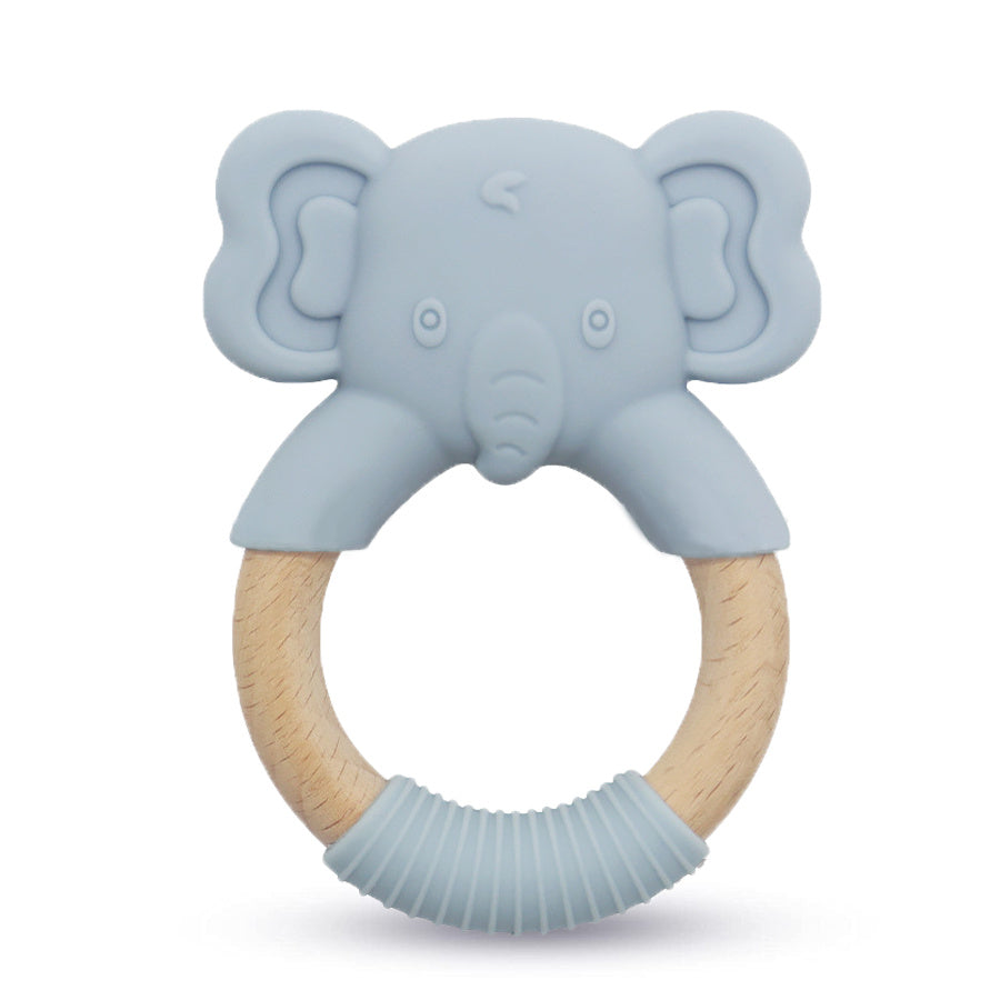 1pc Silicone Baby Teether Toy: Natural Beech Wood Handle, Soothe Babies' Sore Gums, Elephant Chew Toys For Infant Boys & Girls