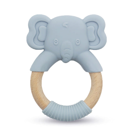 1pc Silicone Baby Teether Toy: Natural Beech Wood Handle, Soothe Babies' Sore Gums, Elephant Chew Toys For Infant Boys & Girls