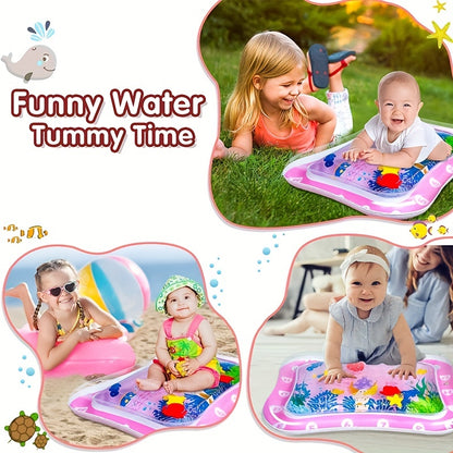 Strengthen Your Baby's Muscles with Inflatable Tummy Time Mat - Portable Pink Infant Toys for 3-24 Months!