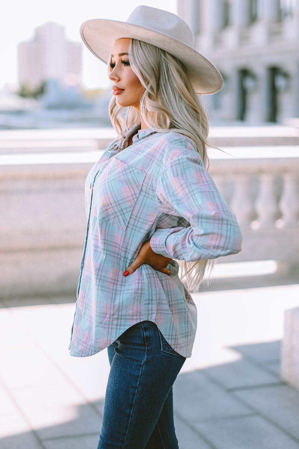 Plaid Button-Up Dropped Shoulder Shirt