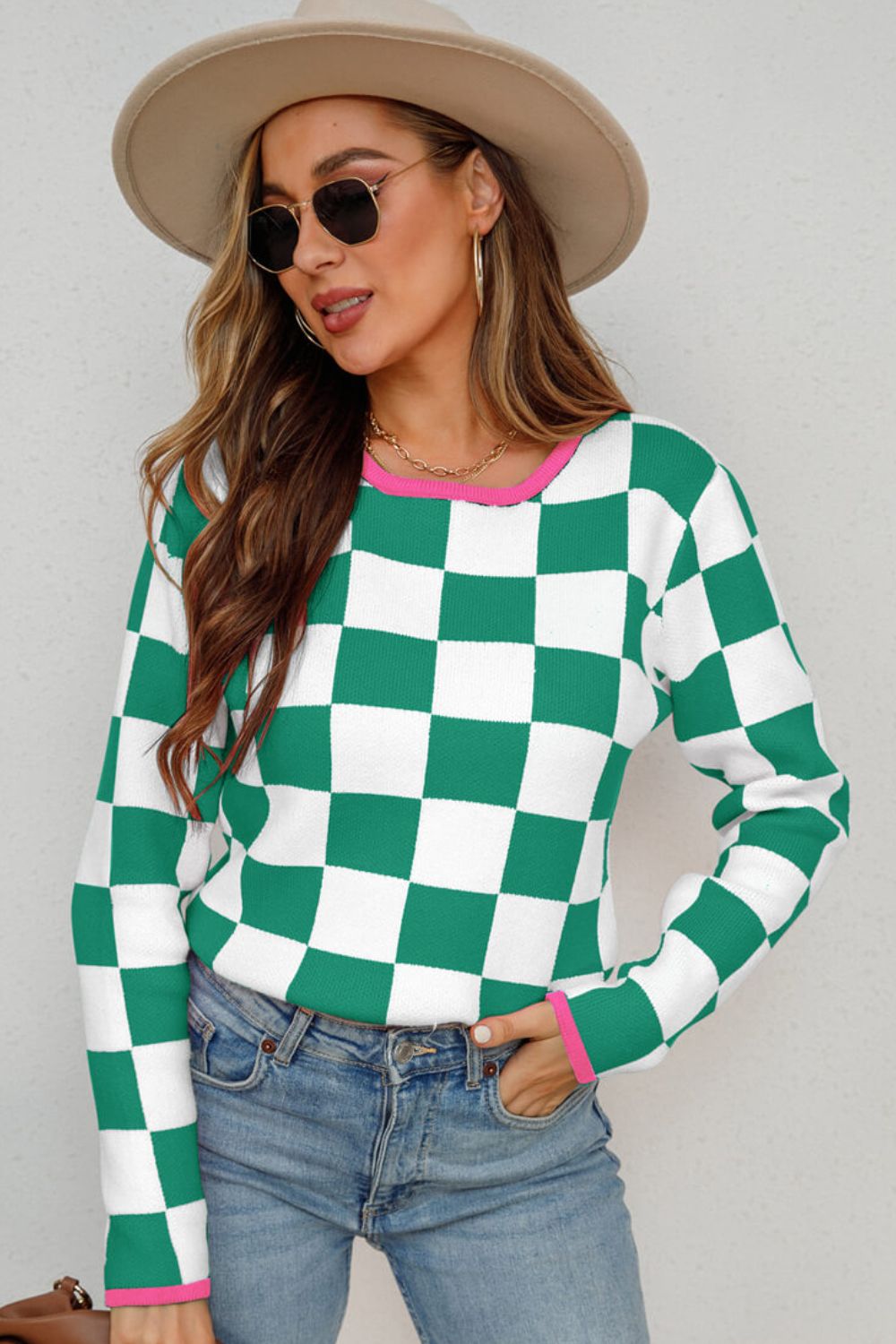 Checkered Round Neck Sweater