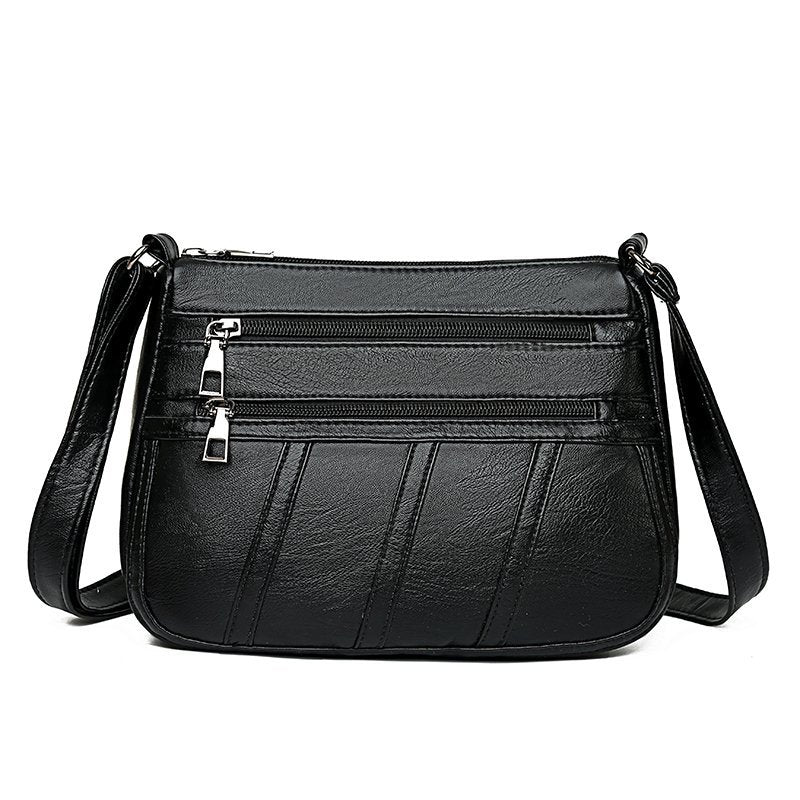 Women's Stylish Faux Leather Shoulder Bag - Large Casual Crossbody Bag with Multi Zipper Pockets