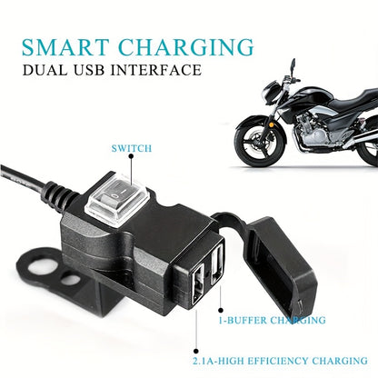 Upgrade Your Motorcycle with This Dual USB Charger Adapter - Waterproof, 12V-24V Power Outlet, and Mirror Mount Bracket with Switch Car Charger For All Phones!