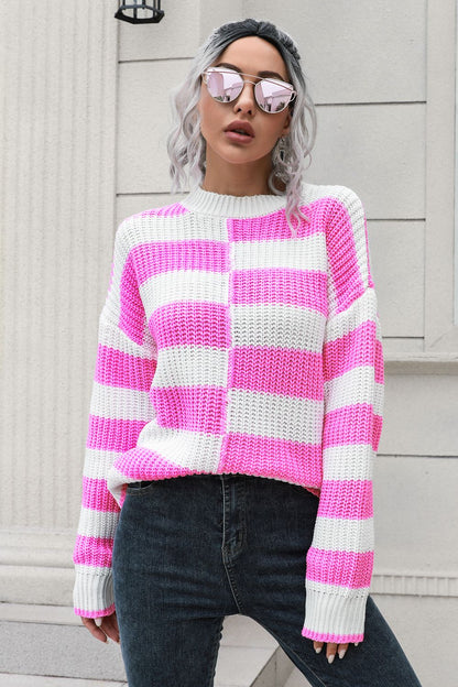 Color Block Dropped Shoulder Sweater