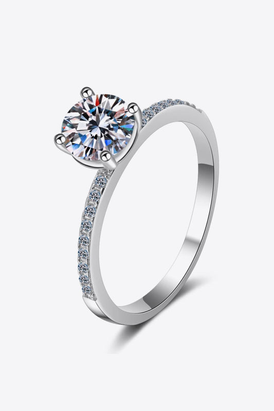 Bague en pierre latérale plaquée rhodium moissanite 1 carat