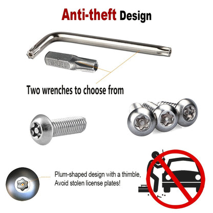 Anti Theft License Plate Screws, 1/4"(M6) Stainless Steel Bolts Fasteners Kits For Car Tag Frame Holder, Tamper Resistant Self Mechanical Bolts