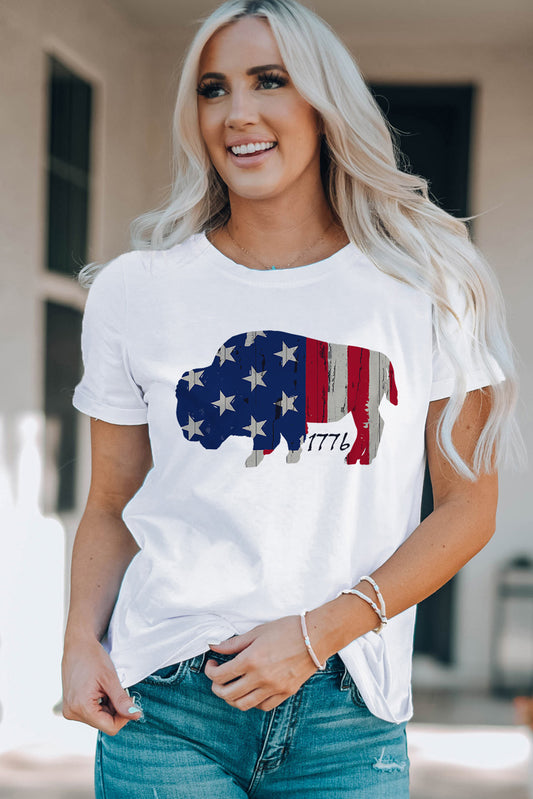 Star and Stripe Graphic Round Neck Tee