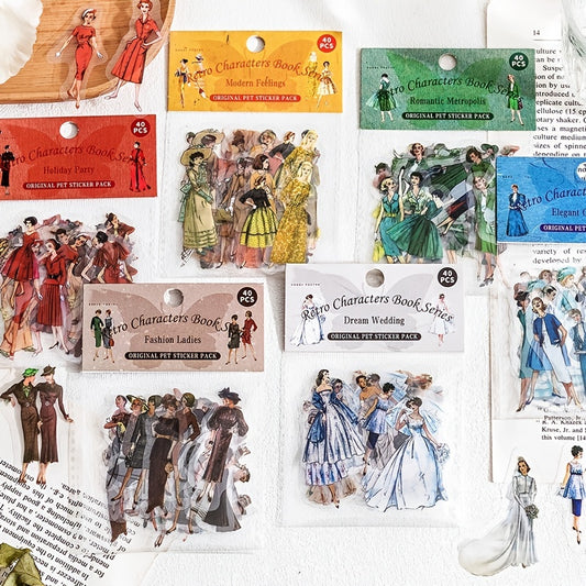 40pcs/Pack Vintage Character Stickers - Perfect for Fashion Scrapbooking & Decorating!