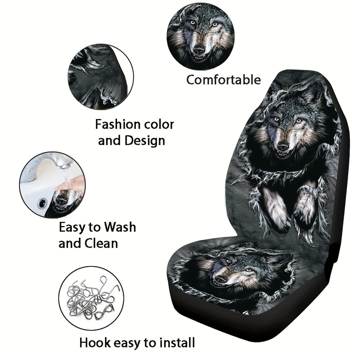 Upgrade Your Car Interior with a Stylish Denim Wolf Print Universal Seat Cover