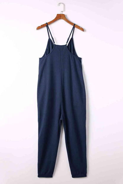 Spaghetti Strap Deep V Jumpsuit with Pockets