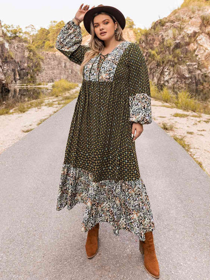 Plus Size Lace-Up Long Sleeve Dress