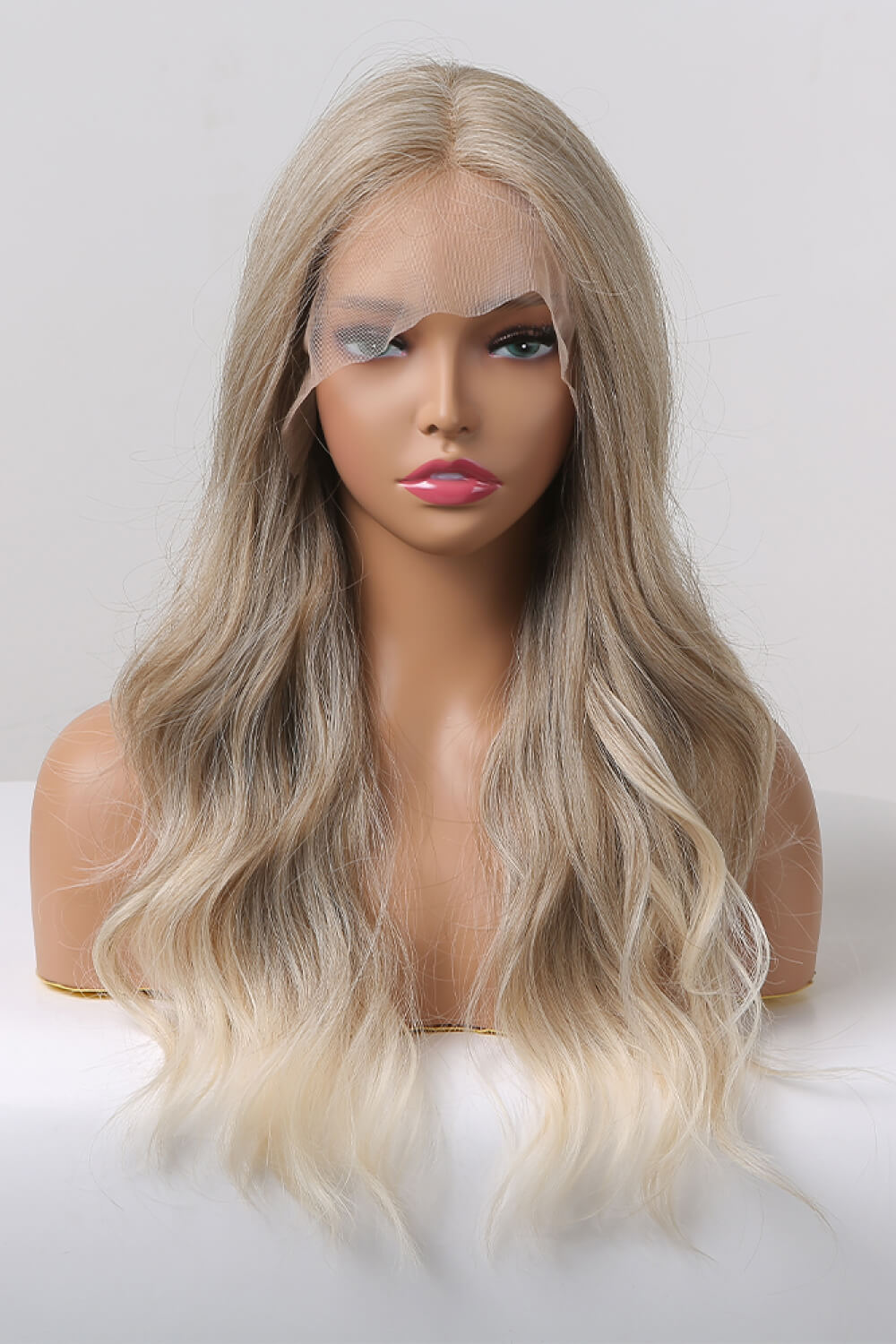 13*2" Lace Front Wigs Synthetic Long Wave 24" 150% Density in Medium Blonde Highlights