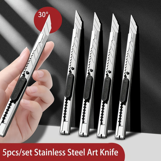 5pcs Stainless Steel Retractable Utility Knife: Perfect for Home Crafting and DIY Projects!