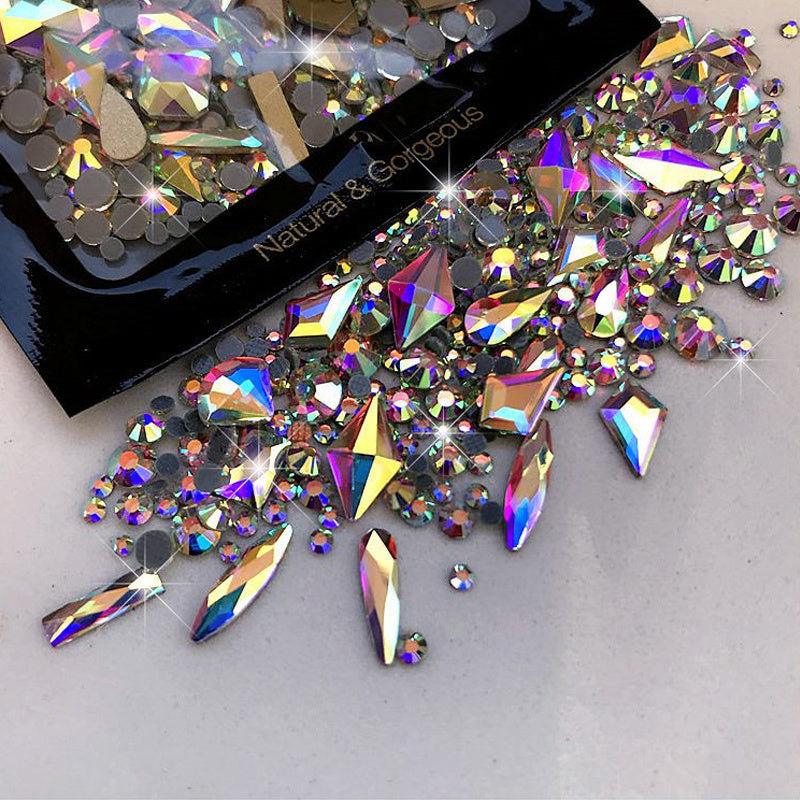 150pcs Flatback Round Rhinestone Plus 20pcs Flatback Odd Shaped Large Zircon Nail Rhinestones, For Nail Art DIY