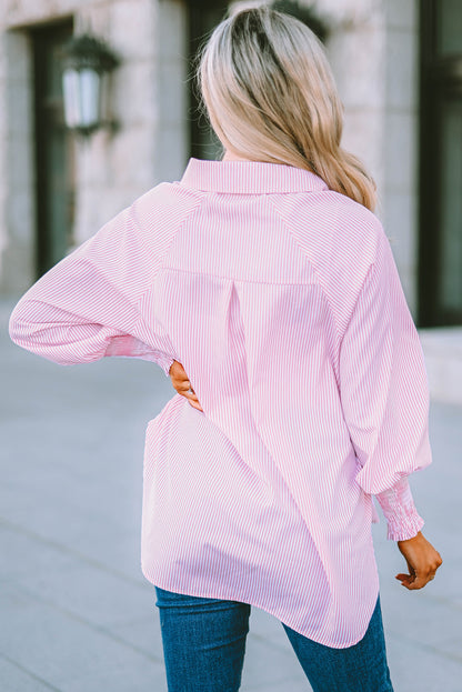 Camisa con cuello y mangas farol a rayas