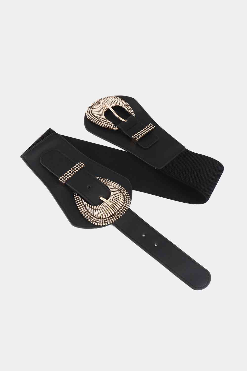 Shell Double Buckle Elastic Wide Belt