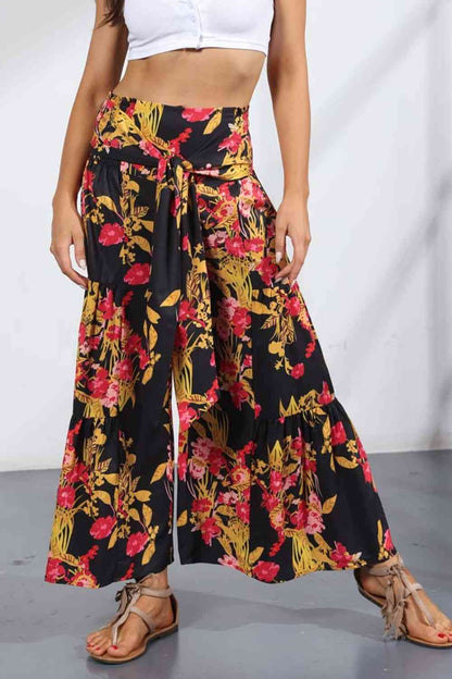 Printed Tie-Front Culottes