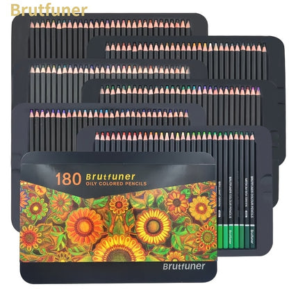 72/120/180pcs Brutfuner Oily Art Coloured Pencils Set With Metal Box  For Adult Coloring Books Artist Drawing Sketching Crafting For Beginners/Artist