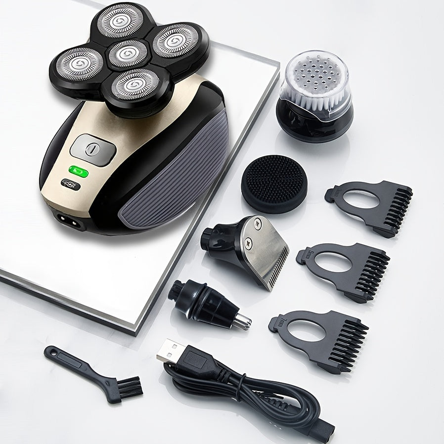 The Ultimate Cordless Rechargeable Electric Hair Shaver - Wet/Dry Skull & Bald Head Razor with Rotary Blades, Clippers, Nose Trimmer, Brush & Massager