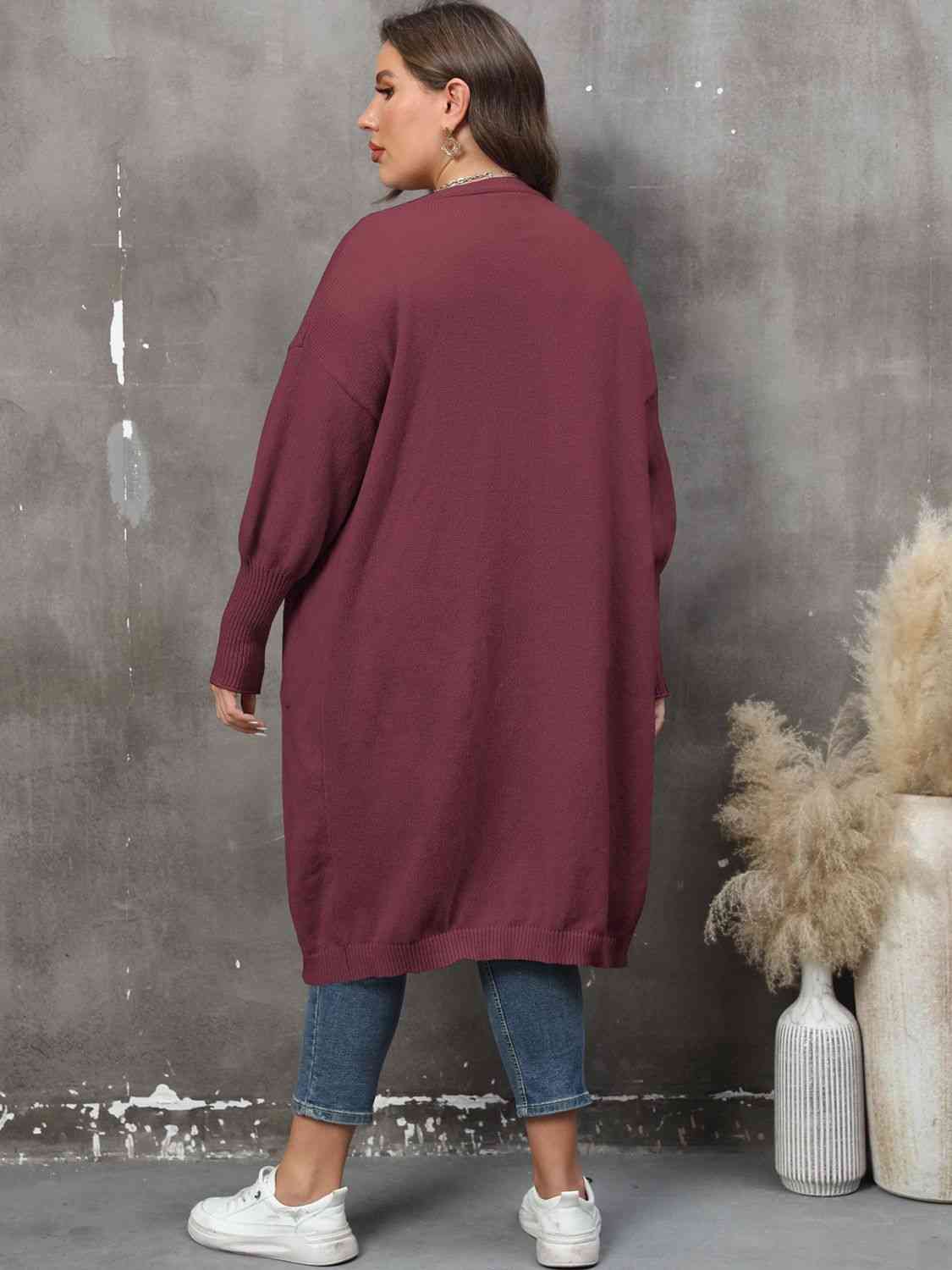 Cardigan avec Poche à Manches Longues de Grande Taille