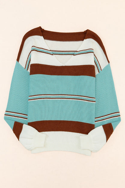 Color Block V-Neck Knit Top