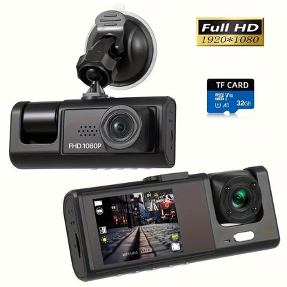 3-Channel Dash Cam: 1080P HD Video, IR Night Vision, Loop Recording & 2 IPS Screen - 3 Cameras for Your Car!