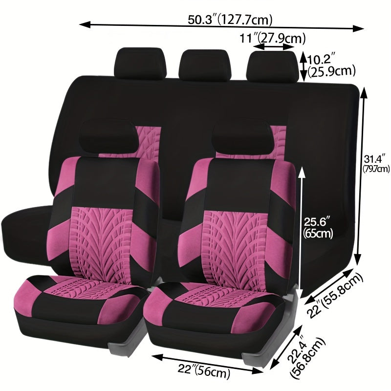 9pc Universal Car Seat Covers Set - Gray, Black, Tan, Blue, Red - Thick Foam Cushion & Protector - Auto Accessories Decoration