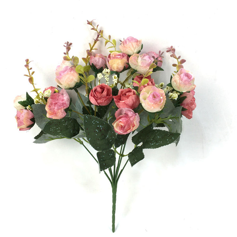 21-Head Mini Rose Bouquet - Perfect for Weddings, Offices & Decorating Home & Garden (Pink)