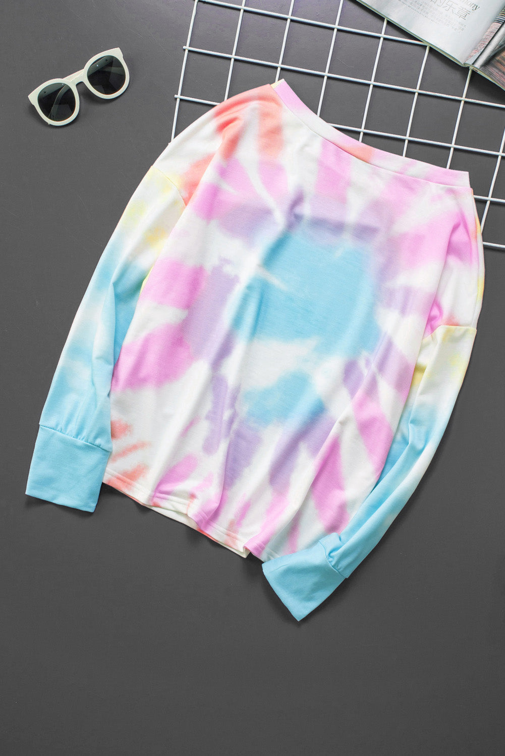 Tie-Dye Boat Neck Batwing Sleeve Tee