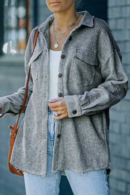 Veste chemise boutonnée texturée avec poches