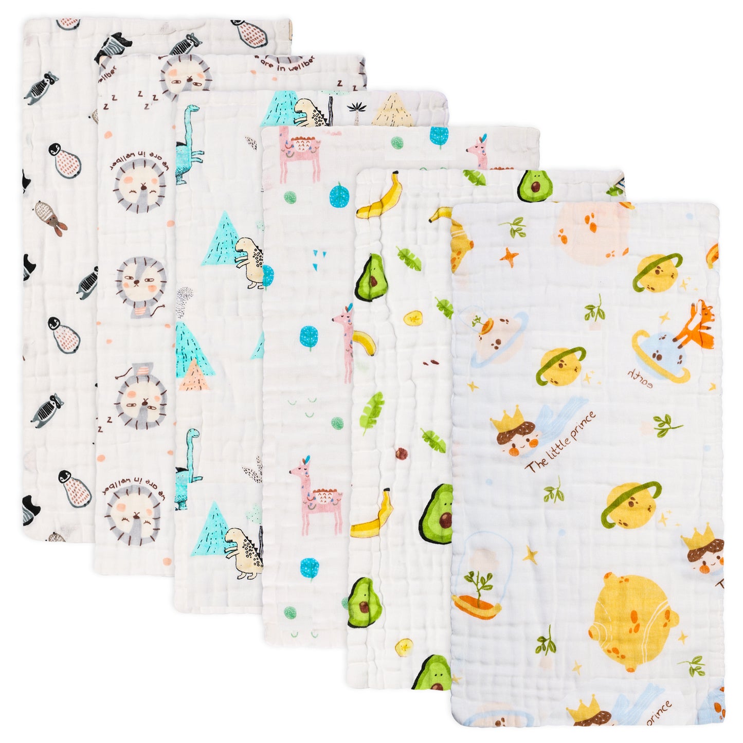 6pcs/8pcs Baby Cute Cartoon Animal  Ultra Soft And Absorbent Burp Cloths 9.84x19.69inch