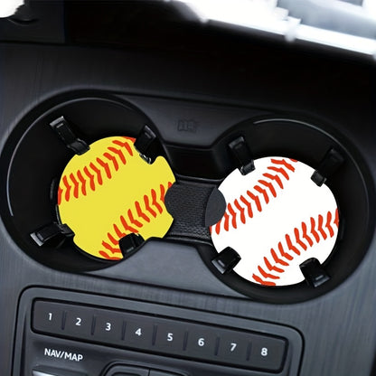 2Pcs Car Coasters, Baseball Print Cup Slot Mat Silicone Non-slip Pad Cup Heat Insulation Coasters For Car Interior Accessories