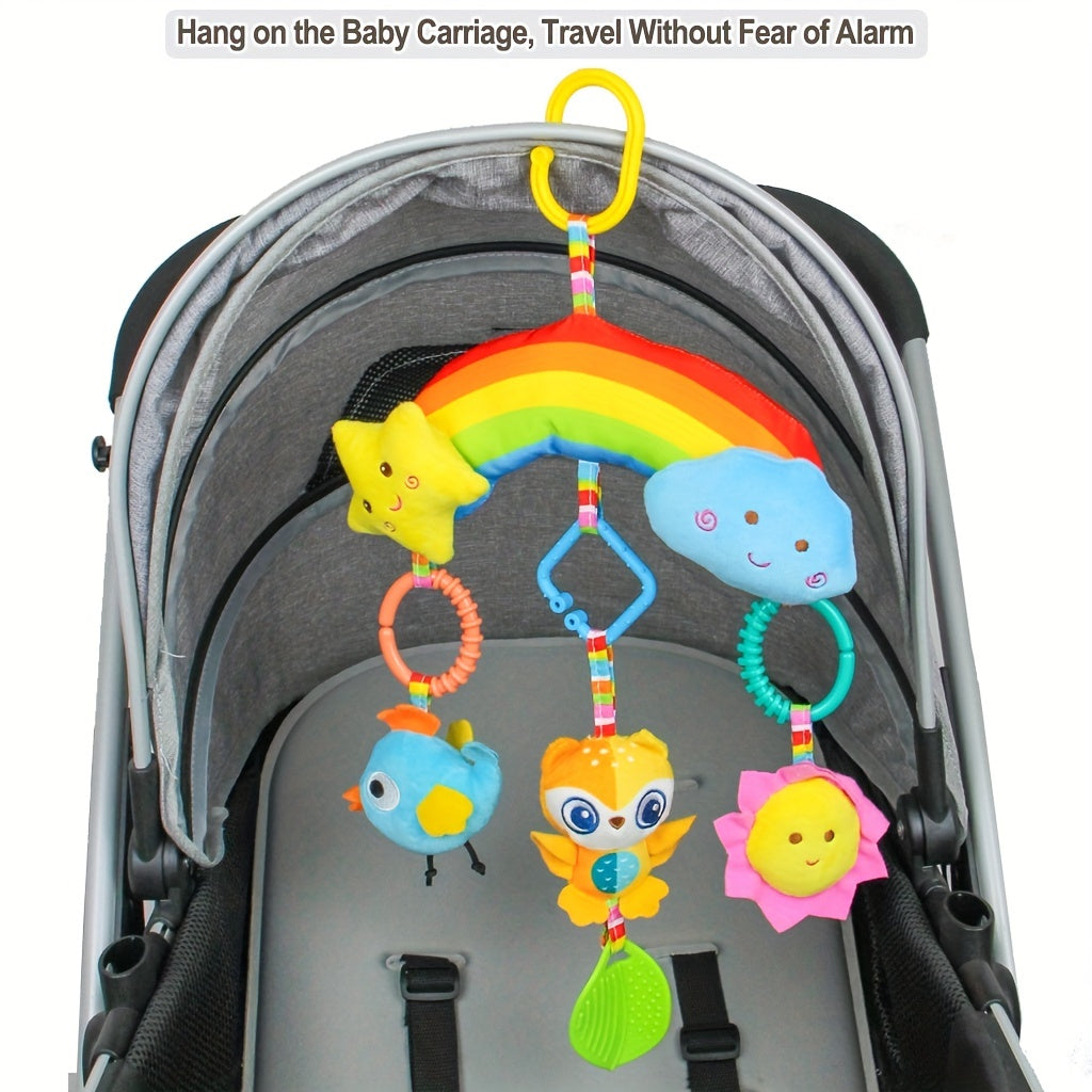 0-3 Years Old Soothing Plush Toy Bed Hanging Stroller - Cute Cartoon Creative Stroller Hanging Bed Hanging Soothing Baby Rainbow Rattle Bed Bell