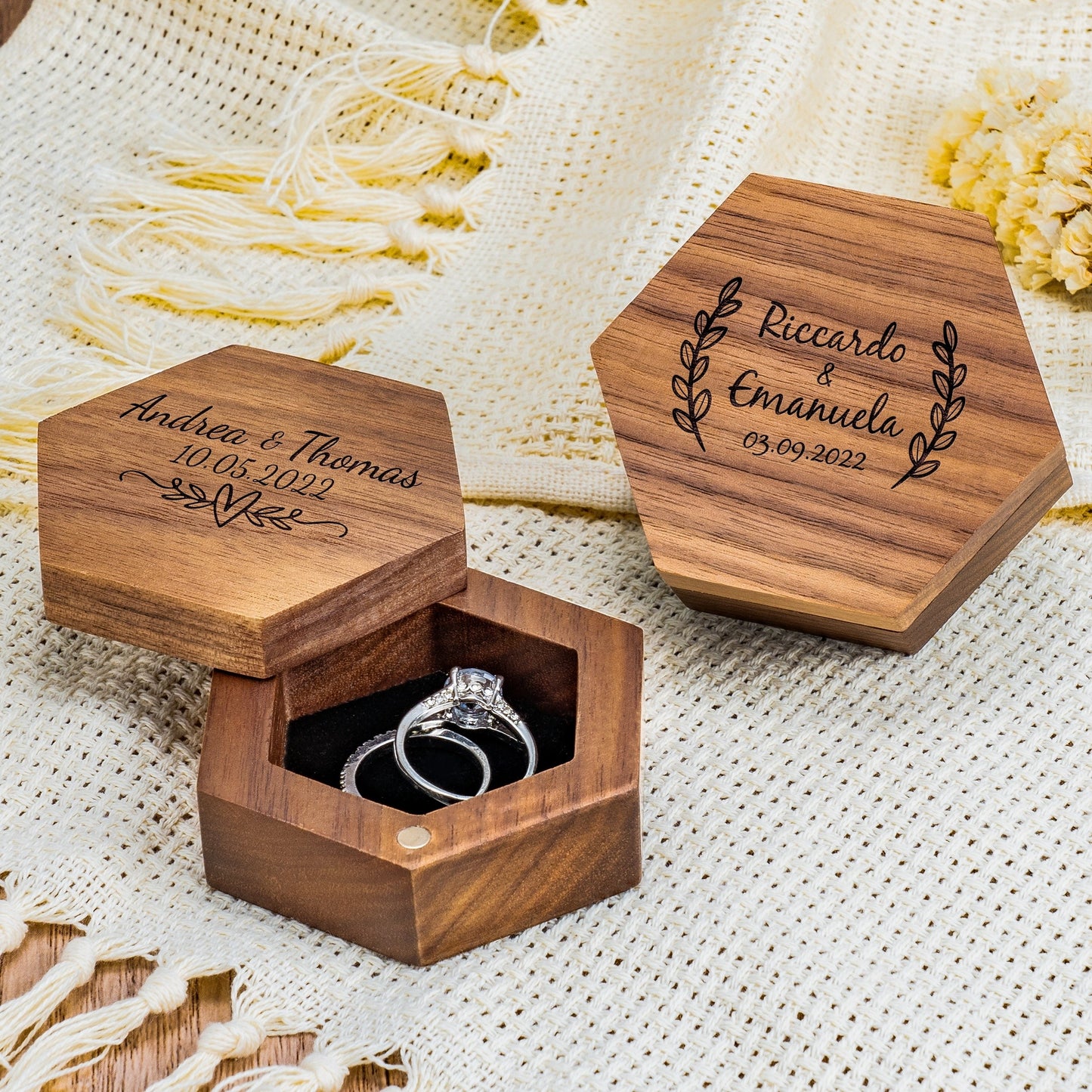 Vintage Wooden Wedding Ring Box - Custom Engraved - Perfect Proposal & Anniversary Gift!