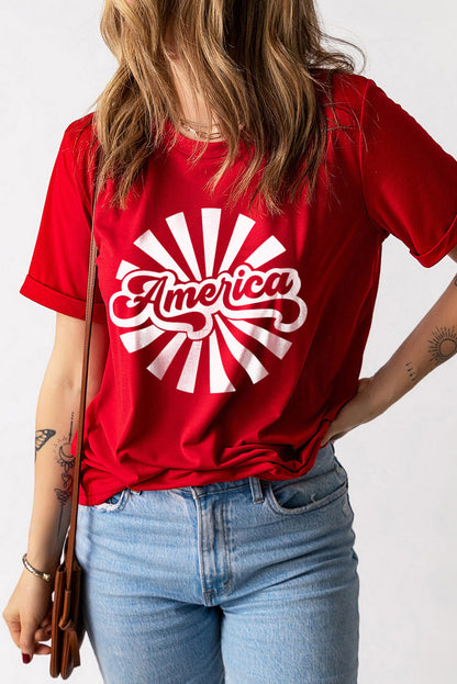 Camiseta de manga corta con cuello redondo y gráfico AMERICA