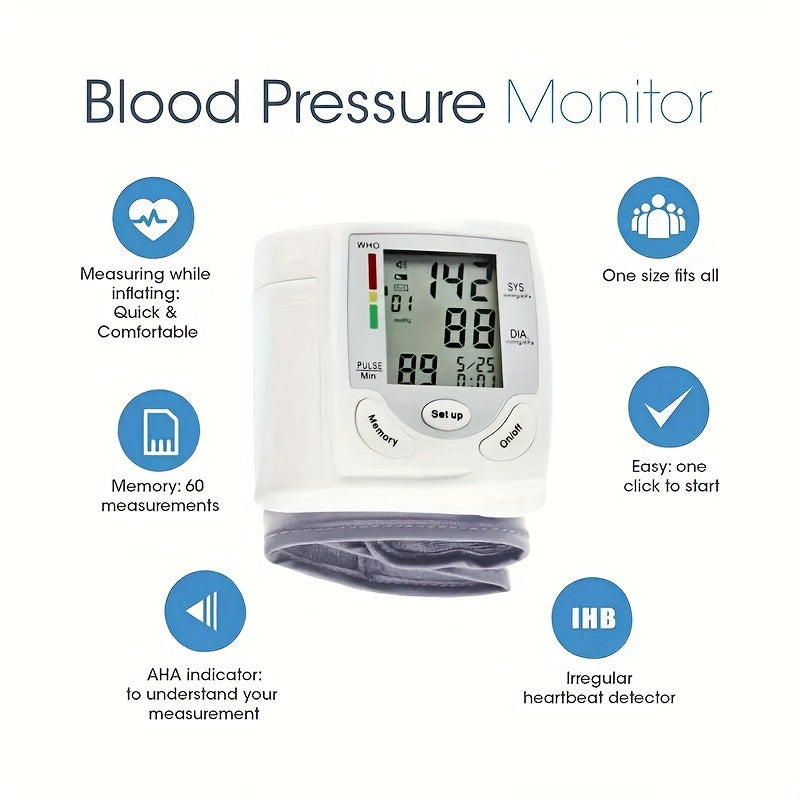 Wrist Blood Pressure Machine - Wrist Precise Automatic High Blood Pressure Monitor Portable LCD Heart Rate Monitor With Storage Box